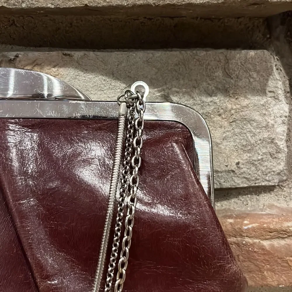 Hobo Hayward Brown Leather Kiss Lock Clutch